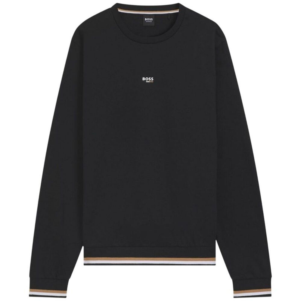Boss Mens Iconic Stripe Detail Crew Neck Long-Sleeved Sweatshirt / Black